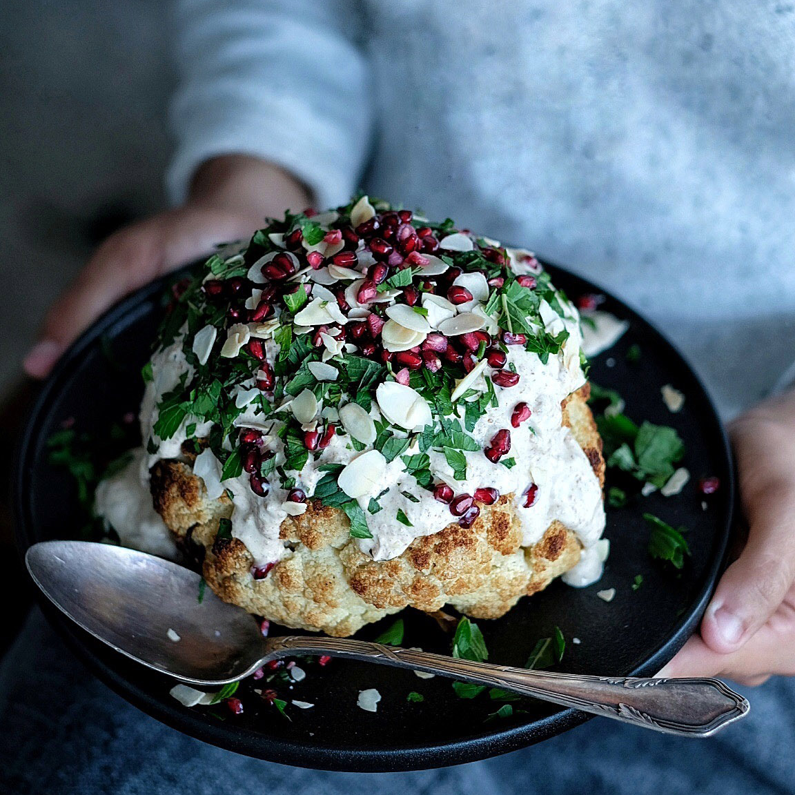 Roast Cauliflower with Almond Yoghurt Sauce
